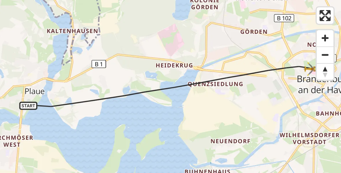 Flugroute Rettungshubschrauber Brandenburg an der Havel - Brandenburg an der Havel, 06 Mai 2026, 14:25