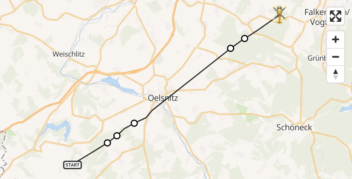 Flugroute Rettungshubschrauber Bösenbrunn - Falkenstein/Vogtl., 06 Mai 2026, 14:26