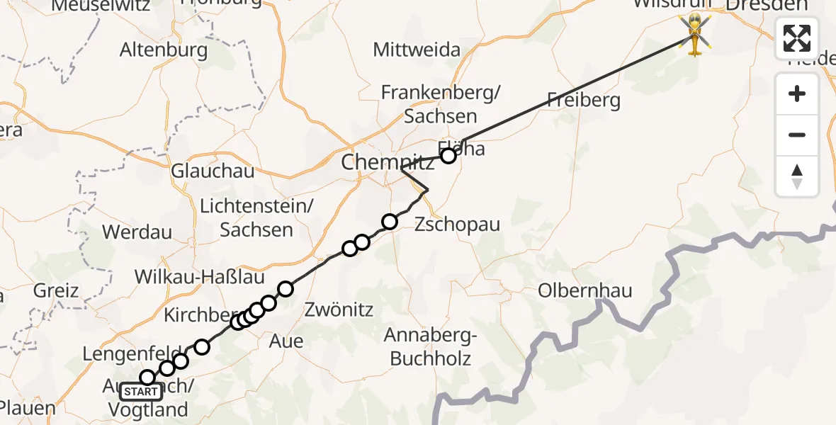 Flugroute Rettungshubschrauber Auerbach/Vogtl. - Wilsdruff, 06 Mai 2026, 14:33