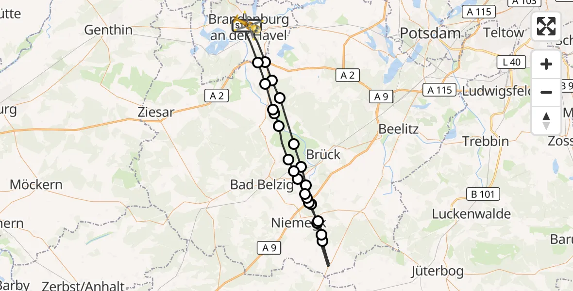 Flugroute Rettungshubschrauber Brandenburg an der Havel - Brandenburg an der Havel, 06 Mai 2026, 14:52