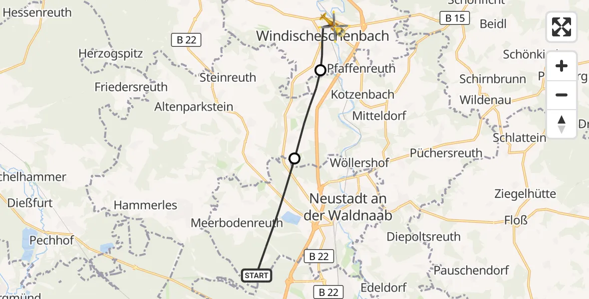 Flugroute Rettungshubschrauber Altenstadt a.d.Waldnaab - Windischeschenbach, 06 Mai 2026, 15:02