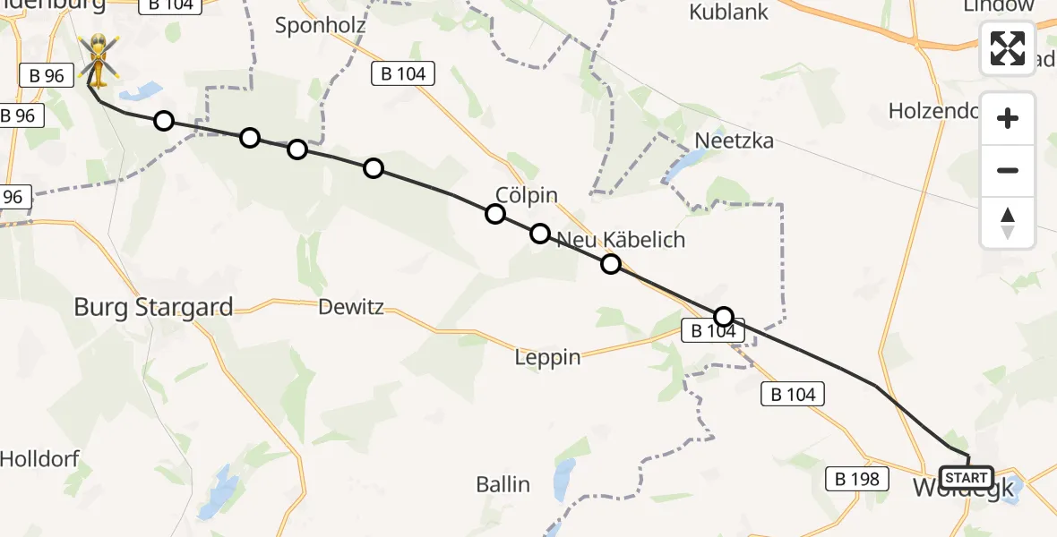 Flugroute Rettungshubschrauber Woldegk - Neubrandenburg, 06 Mai 2026, 15:04