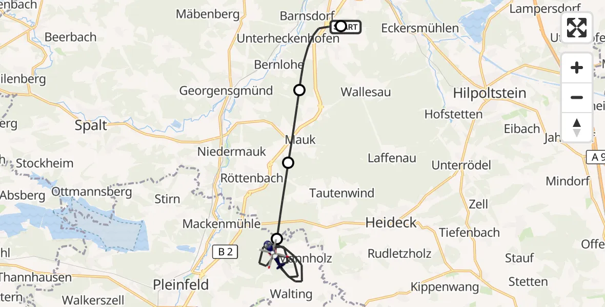 Flugroute Polizeihubschrauber Flugplatz Roth - Pleinfeld, 06 Mai 2026, 15:17
