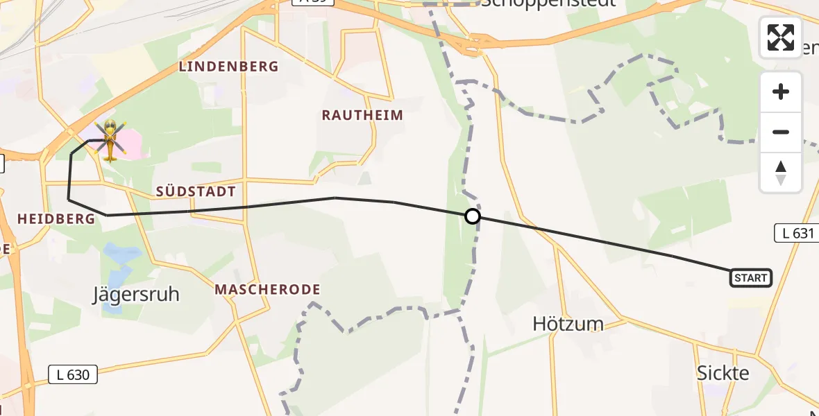 Flugroute Rettungshubschrauber Sickte - Braunschweig, 06 Mai 2026, 15:34