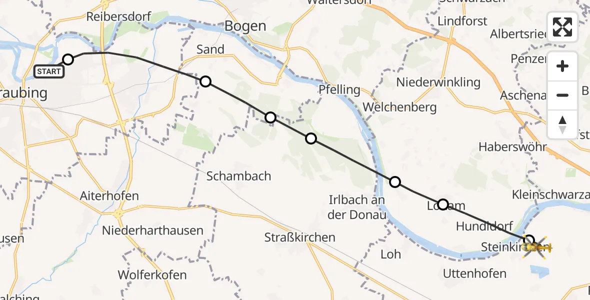 Flugroute Rettungshubschrauber Sankt Elisabeth Hospital Straubing - Stephansposching, 06 Mai 2026, 15:37