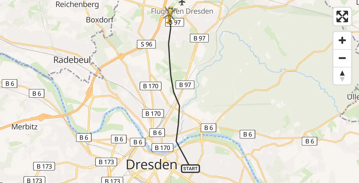 Flugroute Rettungshubschrauber Dresden - Dresden, 06 Mai 2026, 15:51