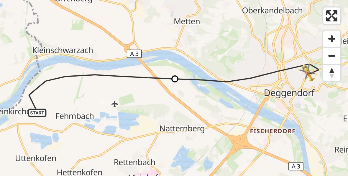 Flugroute Rettungshubschrauber Stephansposching - Deggendorf, 06 Mai 2026, 15:57