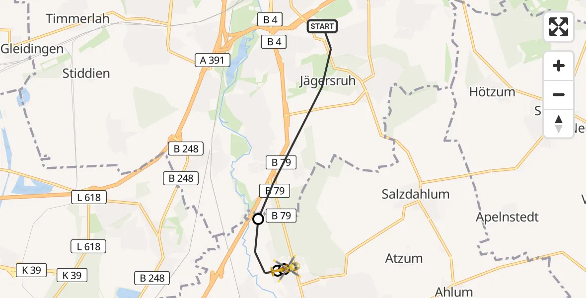Flugroute Rettungshubschrauber Braunschweig - Wolfenbüttel Municipal Hospital Heliport (Christoph 30), 06 Mai 2026, 16:03