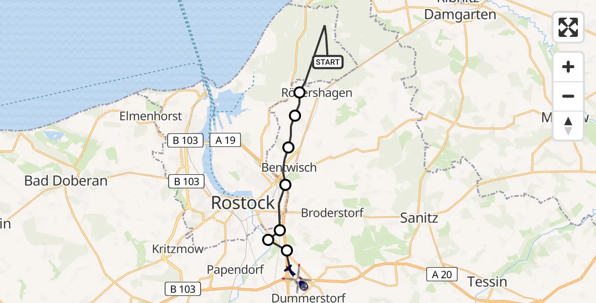 Flugroute Polizeihubschrauber Rostock - Dummerstorf, 06 Mai 2026, 16:17
