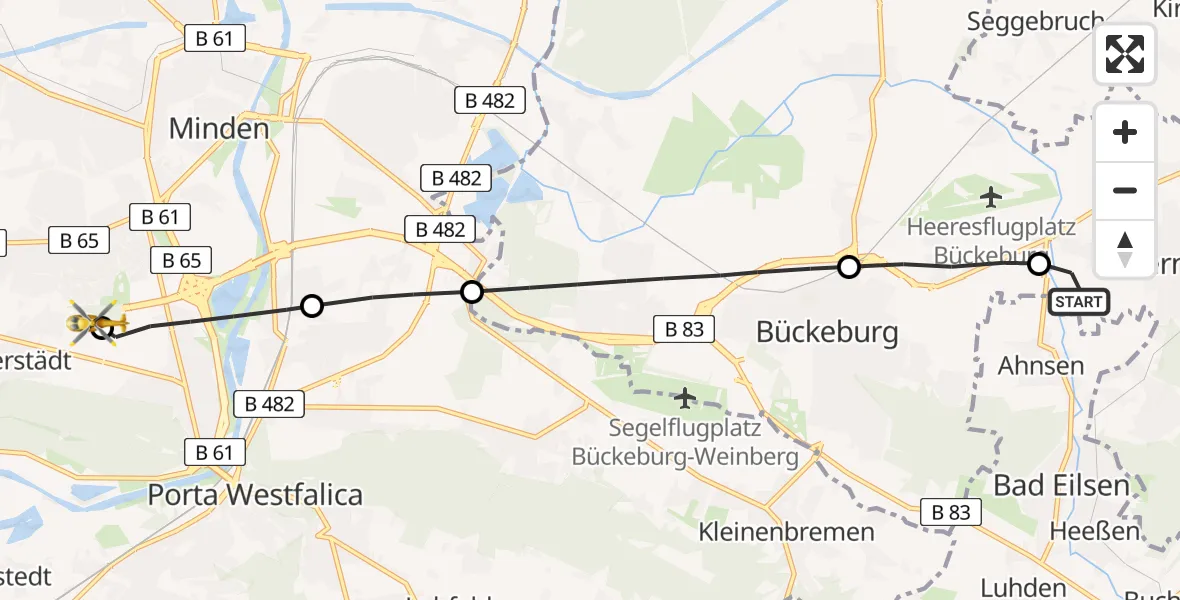 Flugroute Rettungshubschrauber Obernkirchen - Minden, 06 Mai 2026, 16:22
