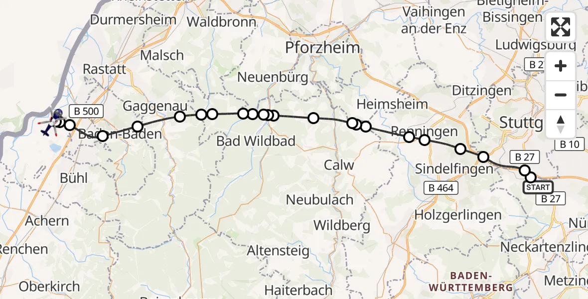 Flugroute Polizeihubschrauber Flughafen Stuttgart - Karlsruhe Baden-Baden Flughafen, 06 Mai 2026, 16:23
