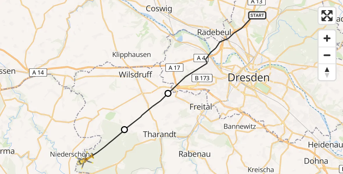 Flugroute Rettungshubschrauber Dresden - Tharandt, 06 Mai 2026, 16:24