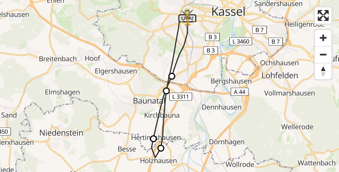 Flugroute Rettungshubschrauber Kassel - Kassel, 06 Mai 2026, 16:27