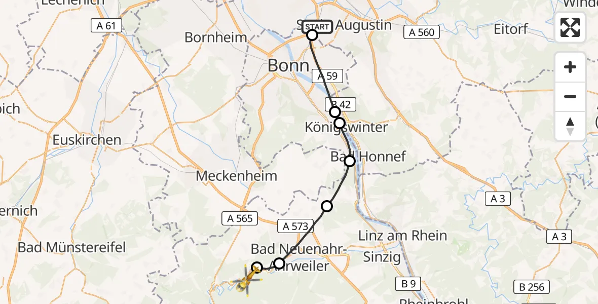 Flugroute Ambulanzhubschrauber Sankt Augustin - Dernau, 06 Mai 2026, 16:27