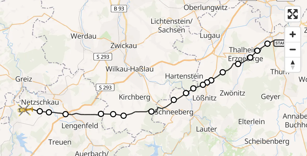 Flugroute Rettungshubschrauber Gelenau/Erzgeb. - Limbach, 06 Mai 2026, 16:43