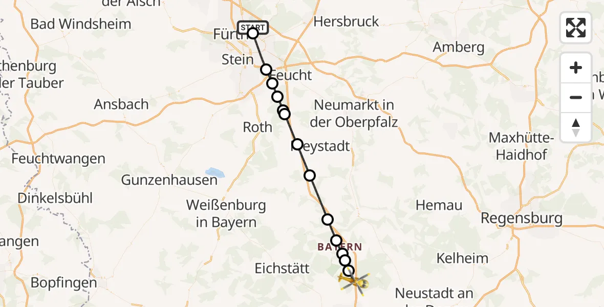 Flugroute Rettungshubschrauber Flughafen Nuremberg - Stammham, 06 Mai 2026, 16:48