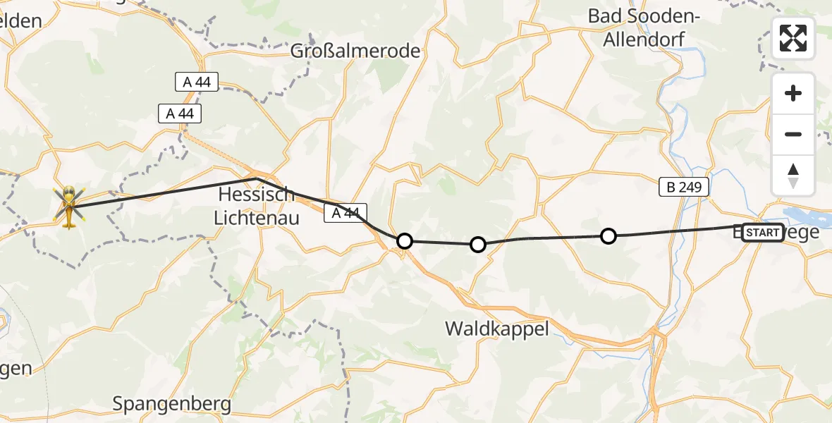 Flugroute Rettungshubschrauber Eschwege - Söhrewald, 06 Mai 2026, 16:53