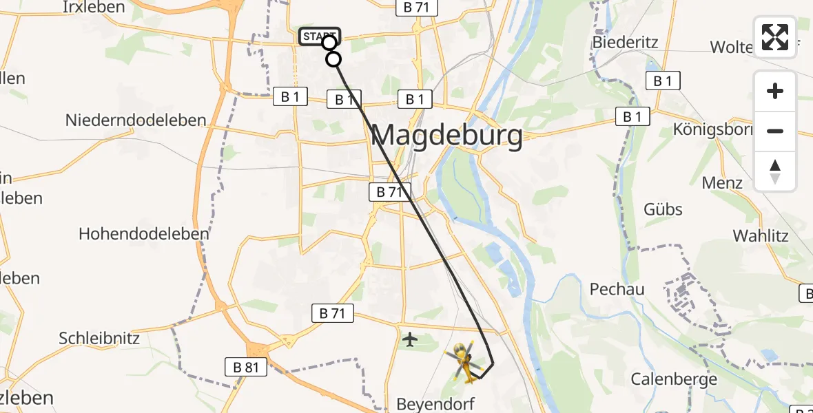 Flugroute Rettungshubschrauber Magdeburg Hospital - Magdeburg, 06 Mai 2026, 17:06
