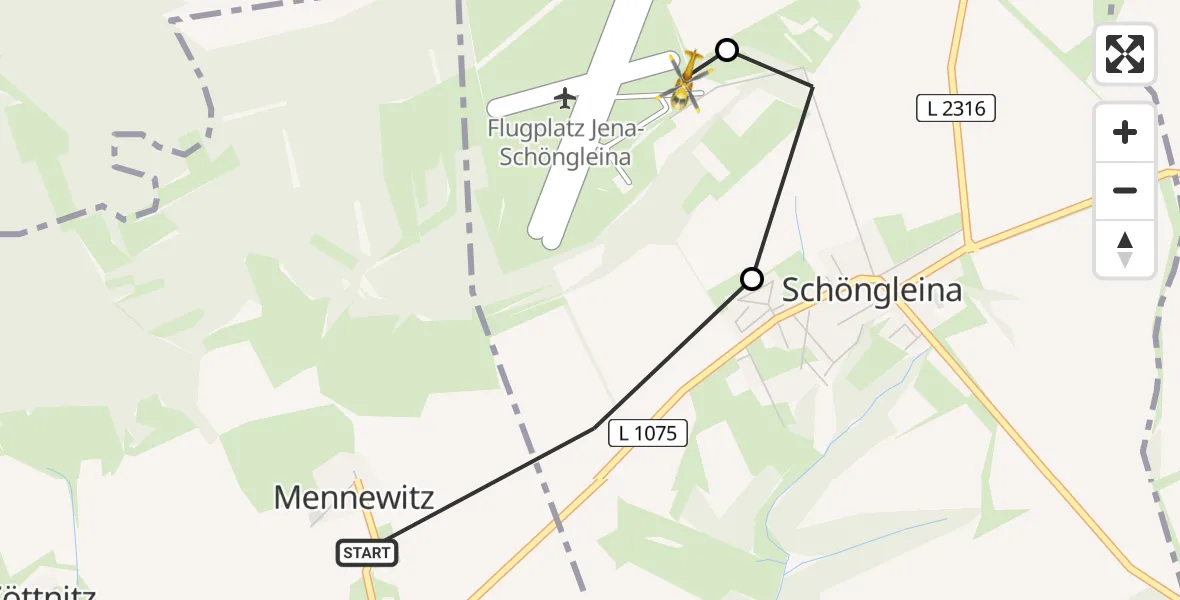 Flugroute Rettungshubschrauber Schlöben - Jena-Schöngleina Flugplatz, 06 Mai 2026, 17:20
