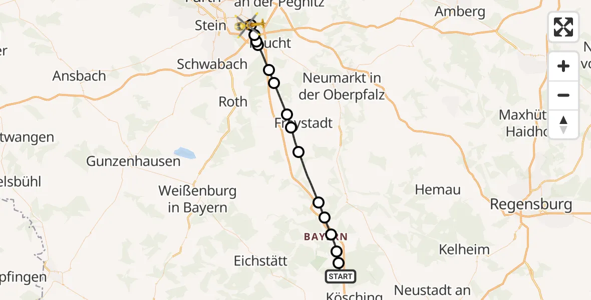 Flugroute Rettungshubschrauber Stammham - Nürnberg South Hospital, 06 Mai 2026, 17:24