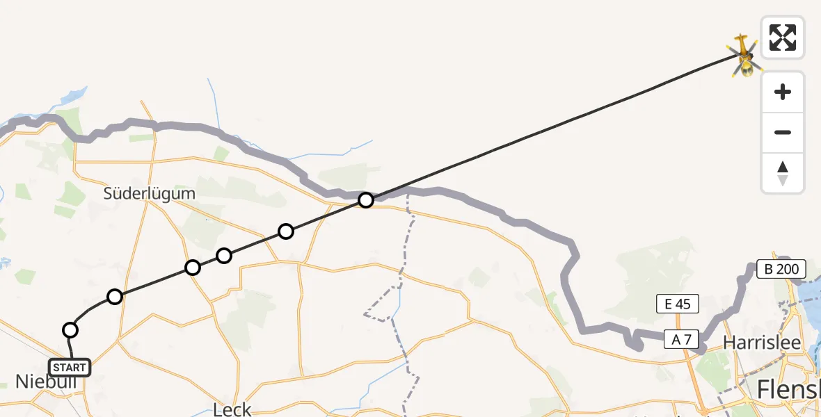 Flugroute Rettungshubschrauber Niebüll - Bramstedtlund, 06 Mai 2026, 17:27