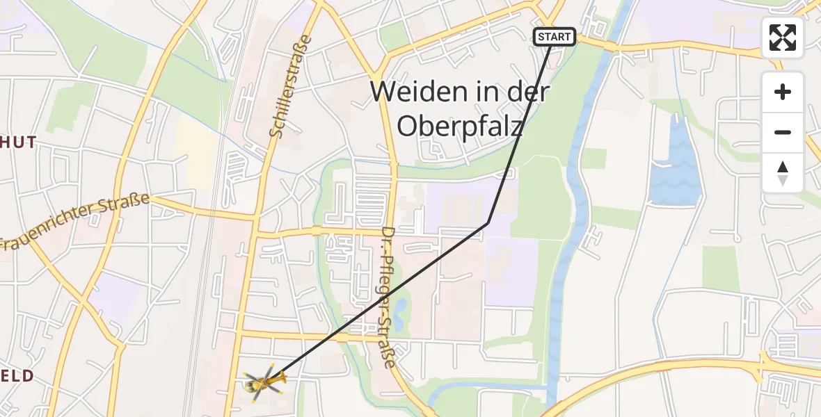 Flugroute Rettungshubschrauber Weiden i.d.OPf. - Weiden i.d.OPf., 06 Mai 2026, 17:28