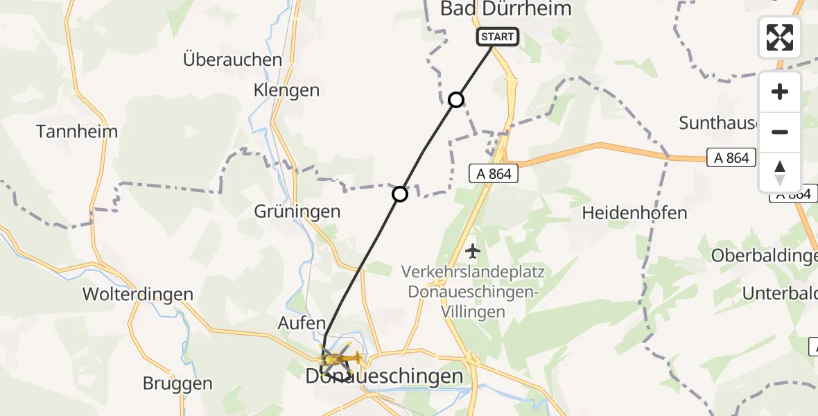 Flugroute Ambulanzhubschrauber Bad Dürrheim - Donaueschingen, 06 Mai 2026, 17:32