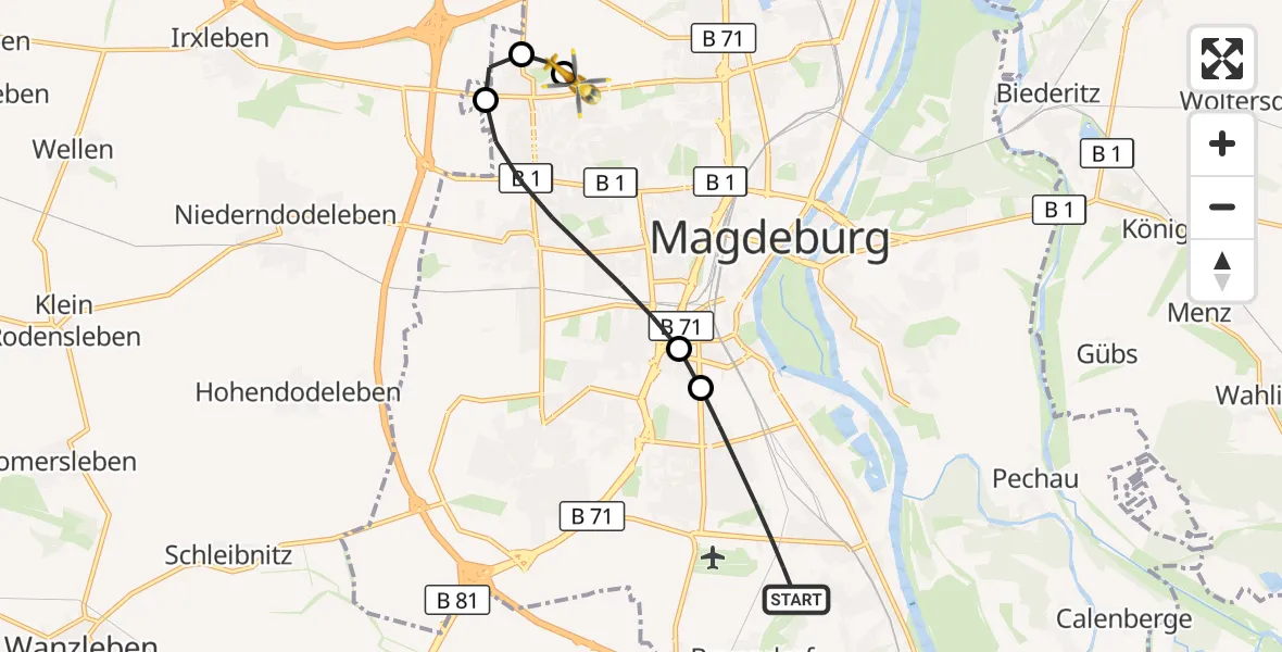 Flugroute Rettungshubschrauber Magdeburg - Magdeburg Hospital, 06 Mai 2026, 17:43