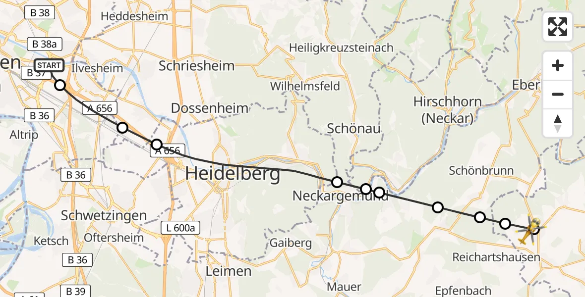 Flugroute Rettungshubschrauber Mannheim-City Flughafen - Schwarzach, 06 Mai 2026, 17:44