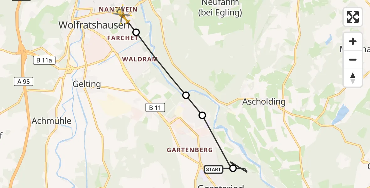Flugroute Rettungshubschrauber Geretsried - Wolfratshausen, 06 Mai 2026, 18:01