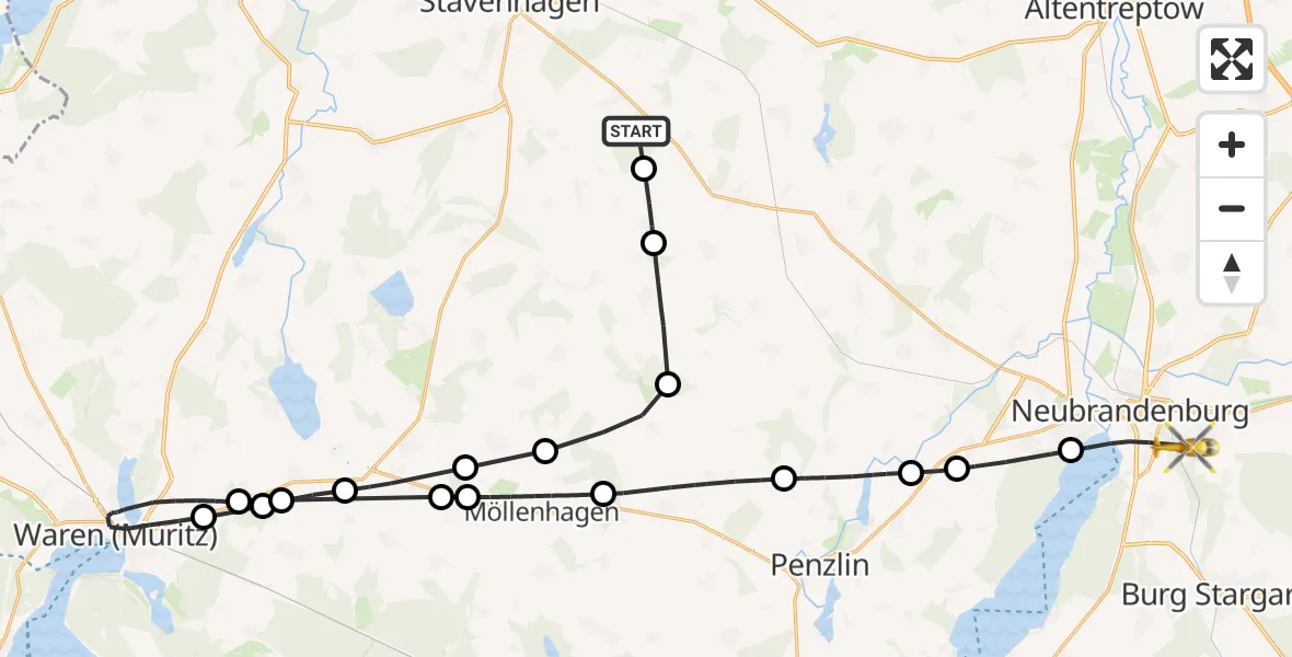 Flugroute Rettungshubschrauber Ritzerow - Neubrandenburg, 06 Mai 2026, 18:04