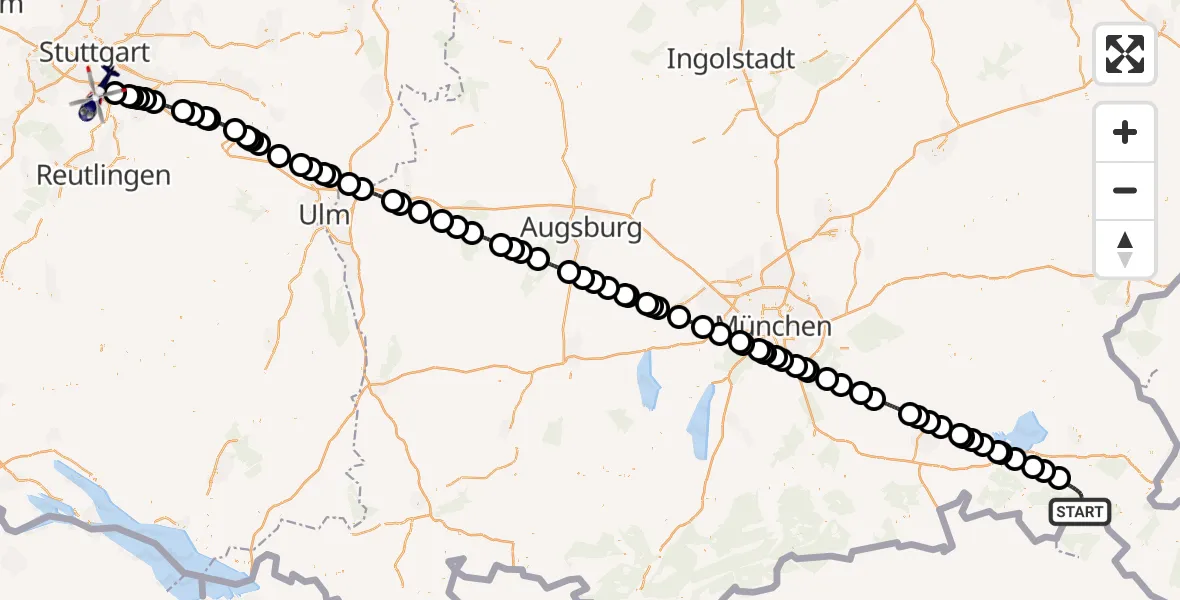 Flugroute Polizeihubschrauber Ruhpolding - Flughafen Stuttgart, 06 Mai 2026, 18:27