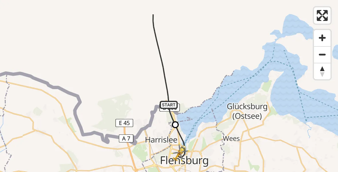 Flugroute Rettungshubschrauber Harrislee - Flensburg, 06 Mai 2026, 18:29