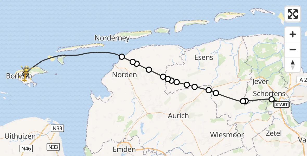 Flugroute Rettungshubschrauber Sande - Borkum Flughafen, 06 Mai 2026, 18:44