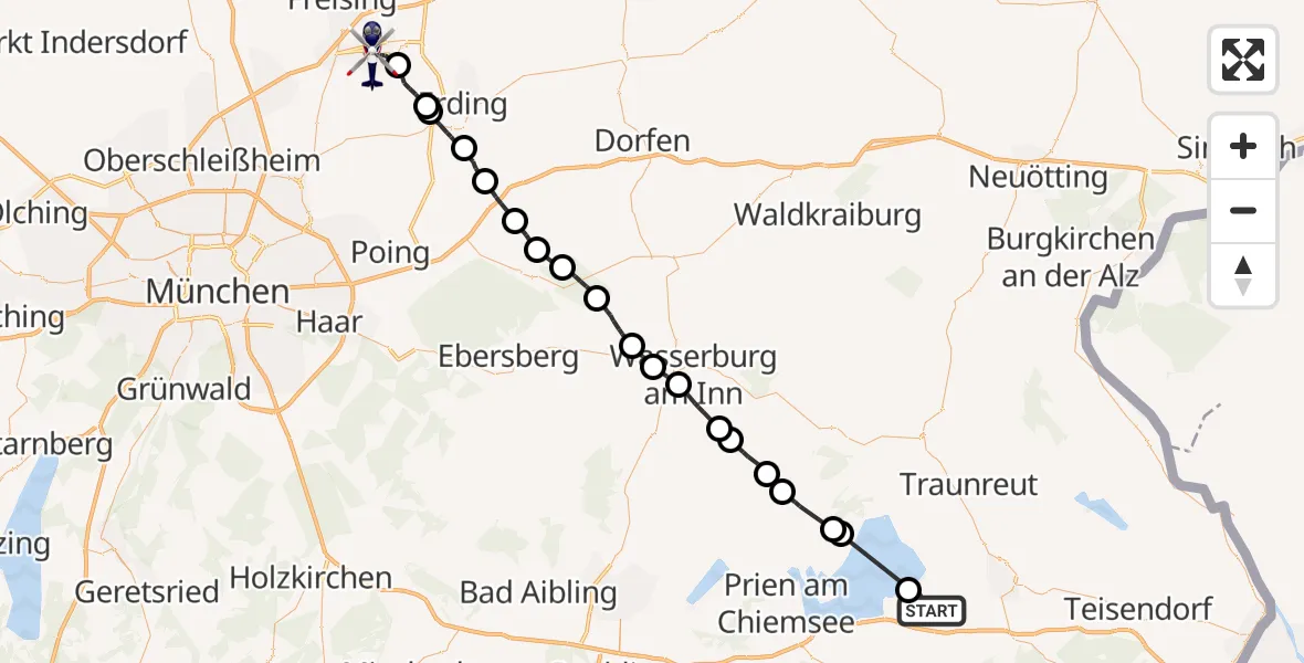 Flugroute Polizeihubschrauber Grabenstätt - München Flughafen, 06 Mai 2026, 18:48