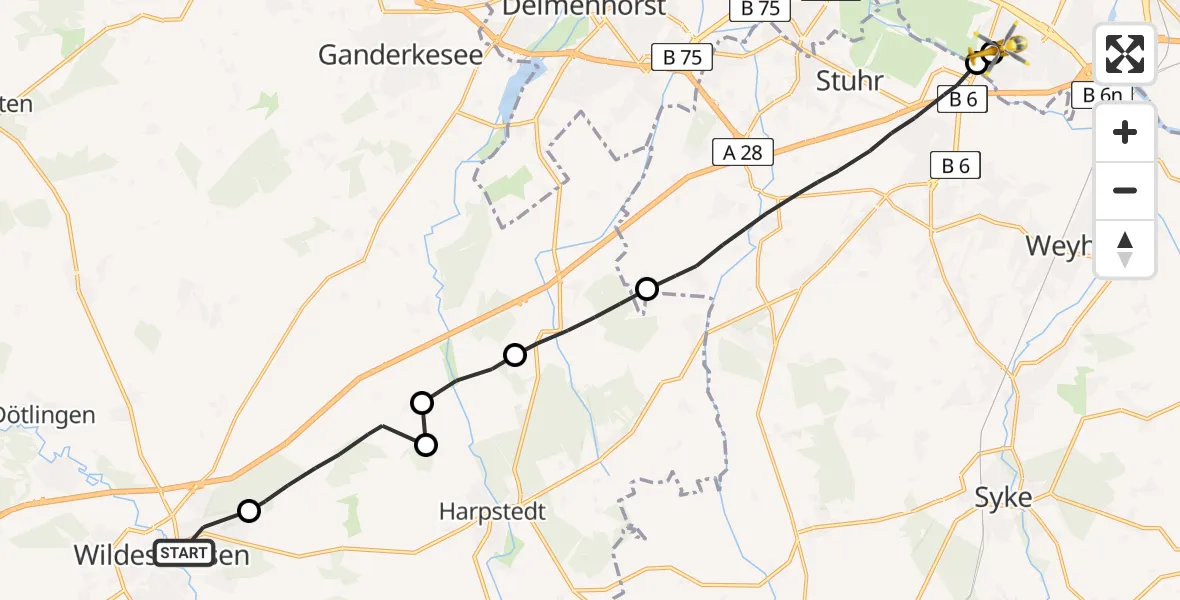 Flugroute Rettungshubschrauber Wildeshausen - ADAC Air Rescue Station Bremen Hubschrauberlandeplatz (Christoph 6), 06 Mai 2026, 18:48