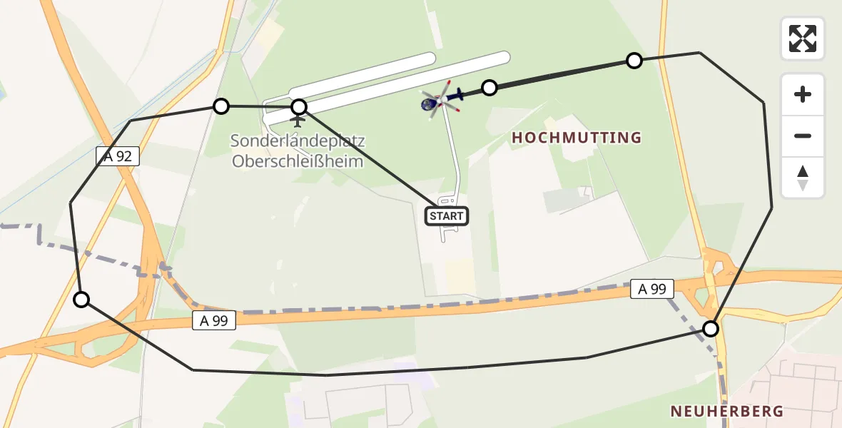 Flugroute Polizeihubschrauber Oberschleißheim - Oberschleissheim Hubschrauberlandeplatz, 06 Mai 2026, 19:05