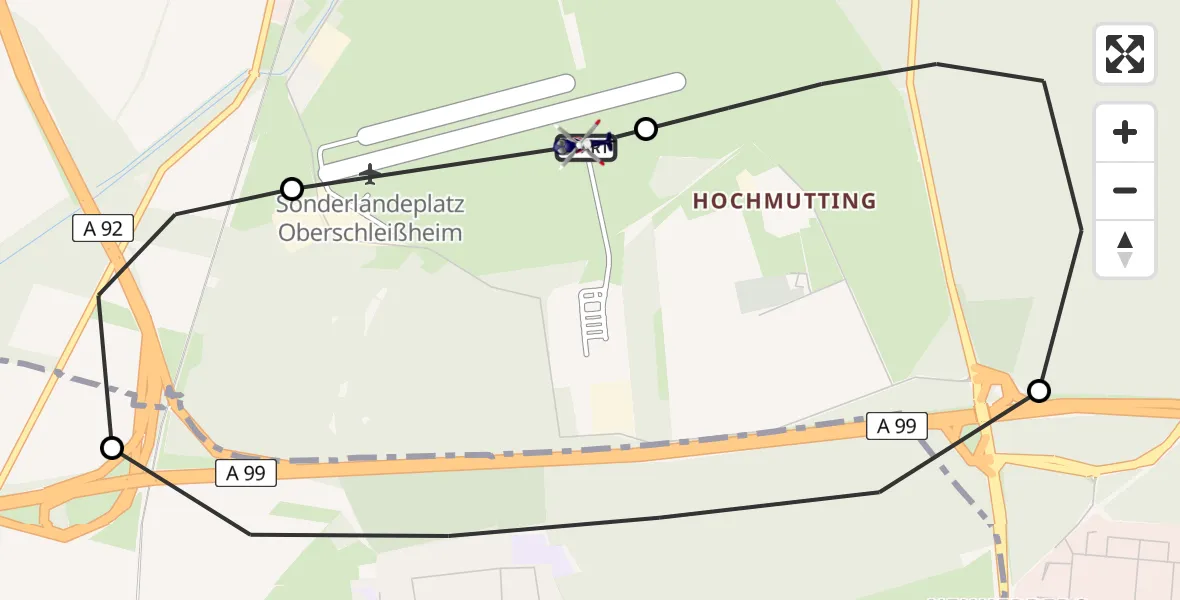 Flugroute Polizeihubschrauber Oberschleissheim Hubschrauberlandeplatz - Oberschleissheim Hubschrauberlandeplatz, 06 Mai 2026, 19:10