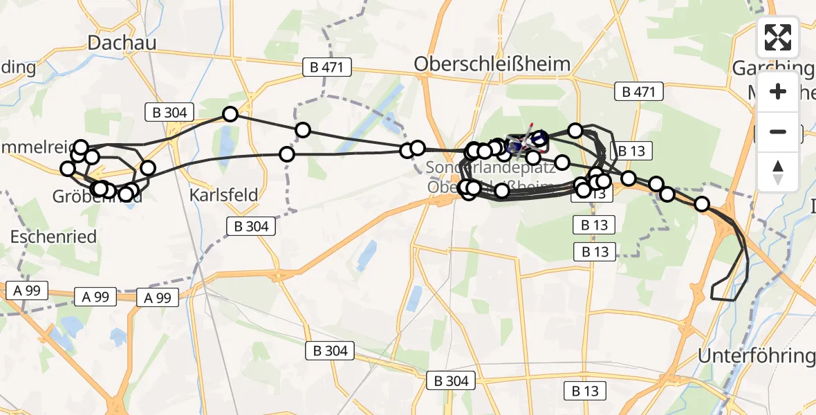 Flugroute Polizeihubschrauber Oberschleissheim Hubschrauberlandeplatz - Oberschleissheim Hubschrauberlandeplatz, 06 Mai 2026, 19:15