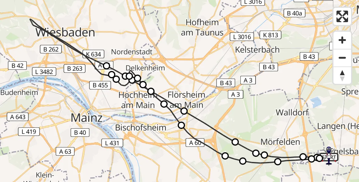Flugroute Polizeihubschrauber Flughafen Frankfurt-Egelsbach - Flughafen Frankfurt-Egelsbach, 06 Mai 2026, 19:27