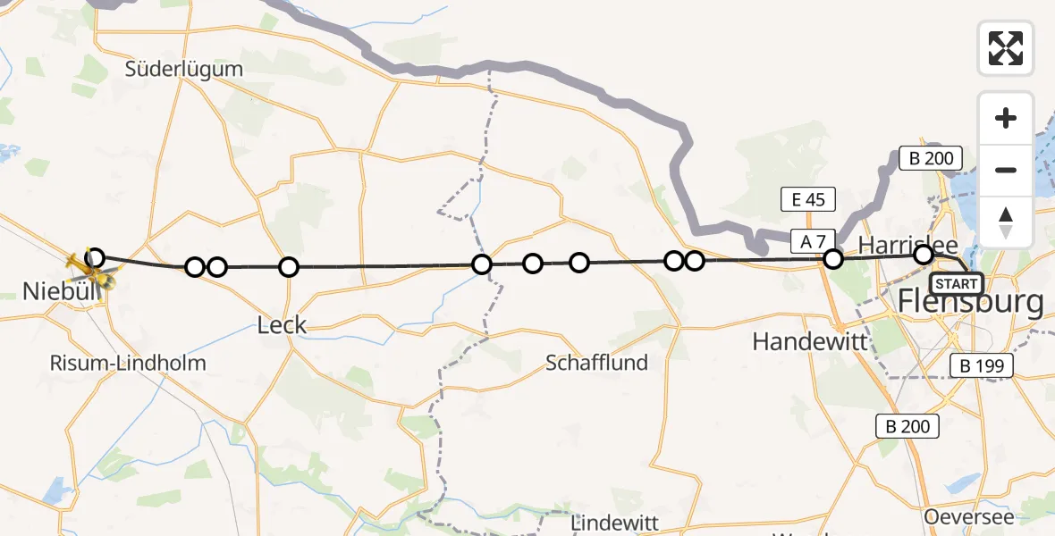 Flugroute Rettungshubschrauber Flensburg - Niebüll, 06 Mai 2026, 19:41