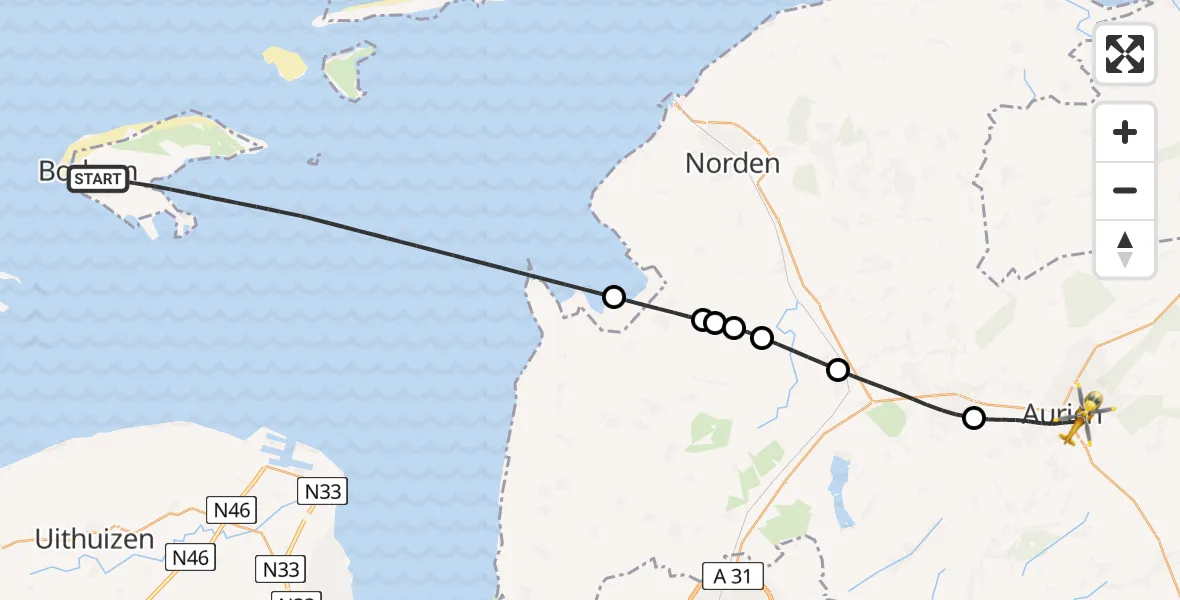 Flugroute Rettungshubschrauber Noordzee - Aurich, 06 Mai 2026, 21:50