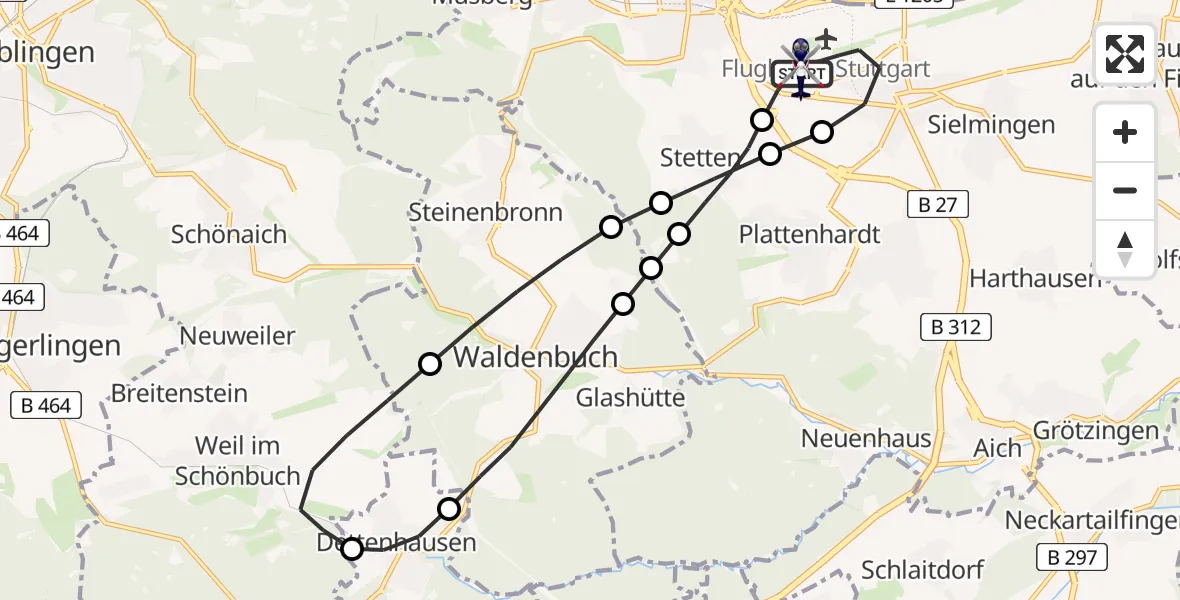 Flugroute Polizeihubschrauber Flughafen Stuttgart - Flughafen Stuttgart, 06 Mai 2026, 22:18