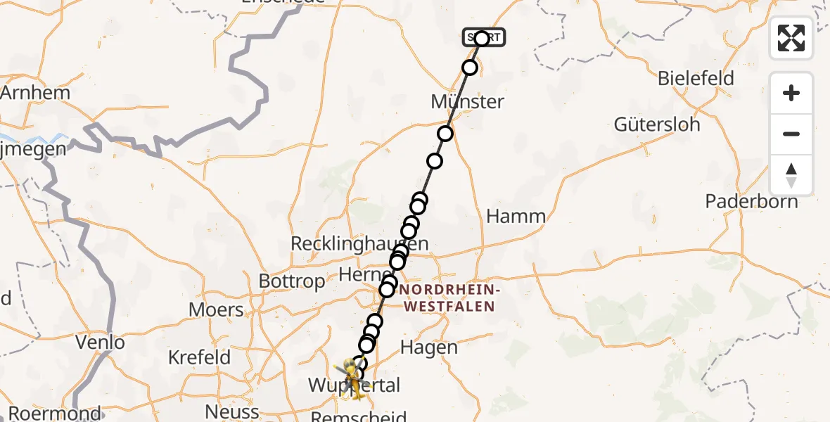Flugroute Ambulanzhubschrauber Christoph  Westfalen-ADAC - Wuppertal, 07 Mai 2026, 04:25