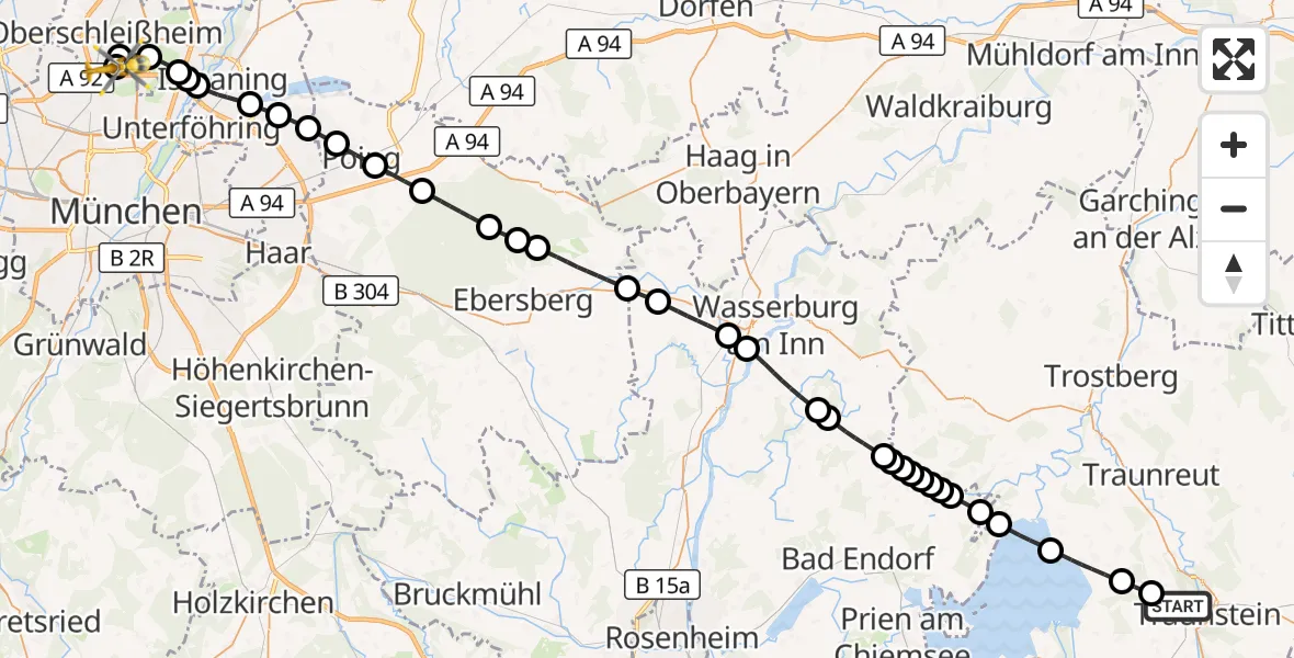 Flugroute Rettungshubschrauber Traunstein - Oberschleißheim, 07 Mai 2026, 05:11