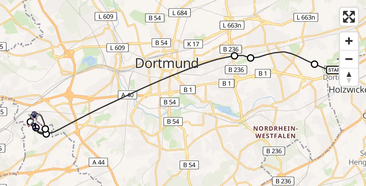 Flugroute Polizeihubschrauber Dortmund Flughafen - Dortmund, 07 Mai 2026, 05:15