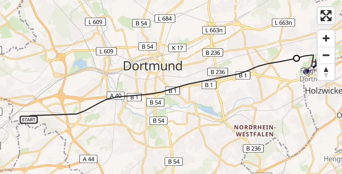 Flugroute Polizeihubschrauber Dortmund - Dortmund Flughafen, 07 Mai 2026, 06:12