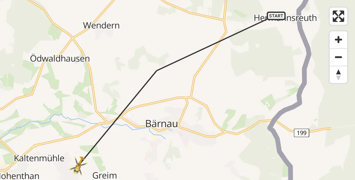 Flugroute Rettungshubschrauber Bärnau - Bärnau, 07 Mai 2026, 06:20