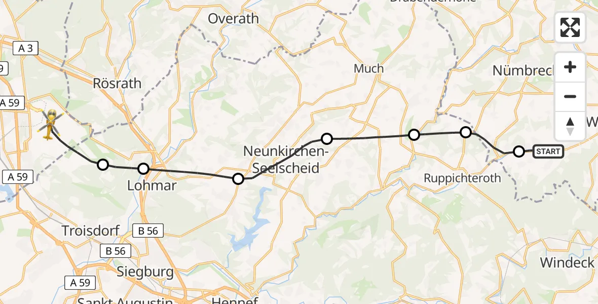 Flugroute Rettungshubschrauber Waldbröl - Köln Bonn Flughafen, 07 Mai 2026, 06:41