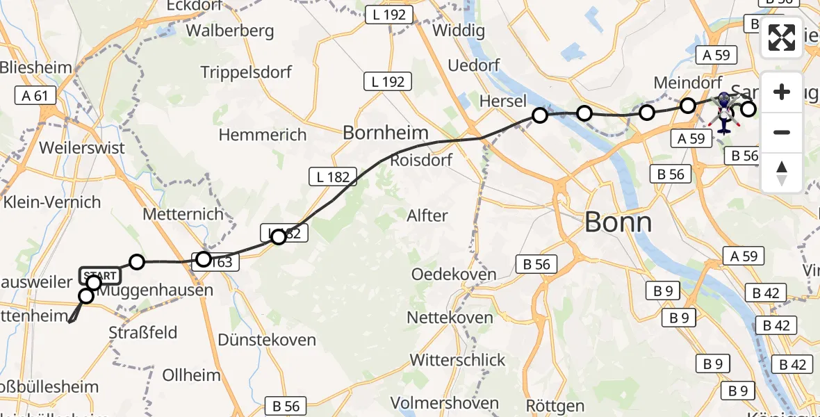 Flugroute Polizeihubschrauber Weilerswist UL - Sankt Augustin, 07 Mai 2026, 06:43
